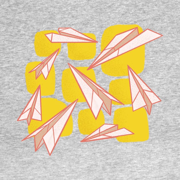 Midcentury Paper Airplanes on Yellow by Carabara Designs